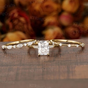 2Ct Radiant Cut Moissanite Ring Set Solid Gold Radiant Cut Bridal Set Moissanite Engagement Ring with Half Eternity Band Set Anniversary Set