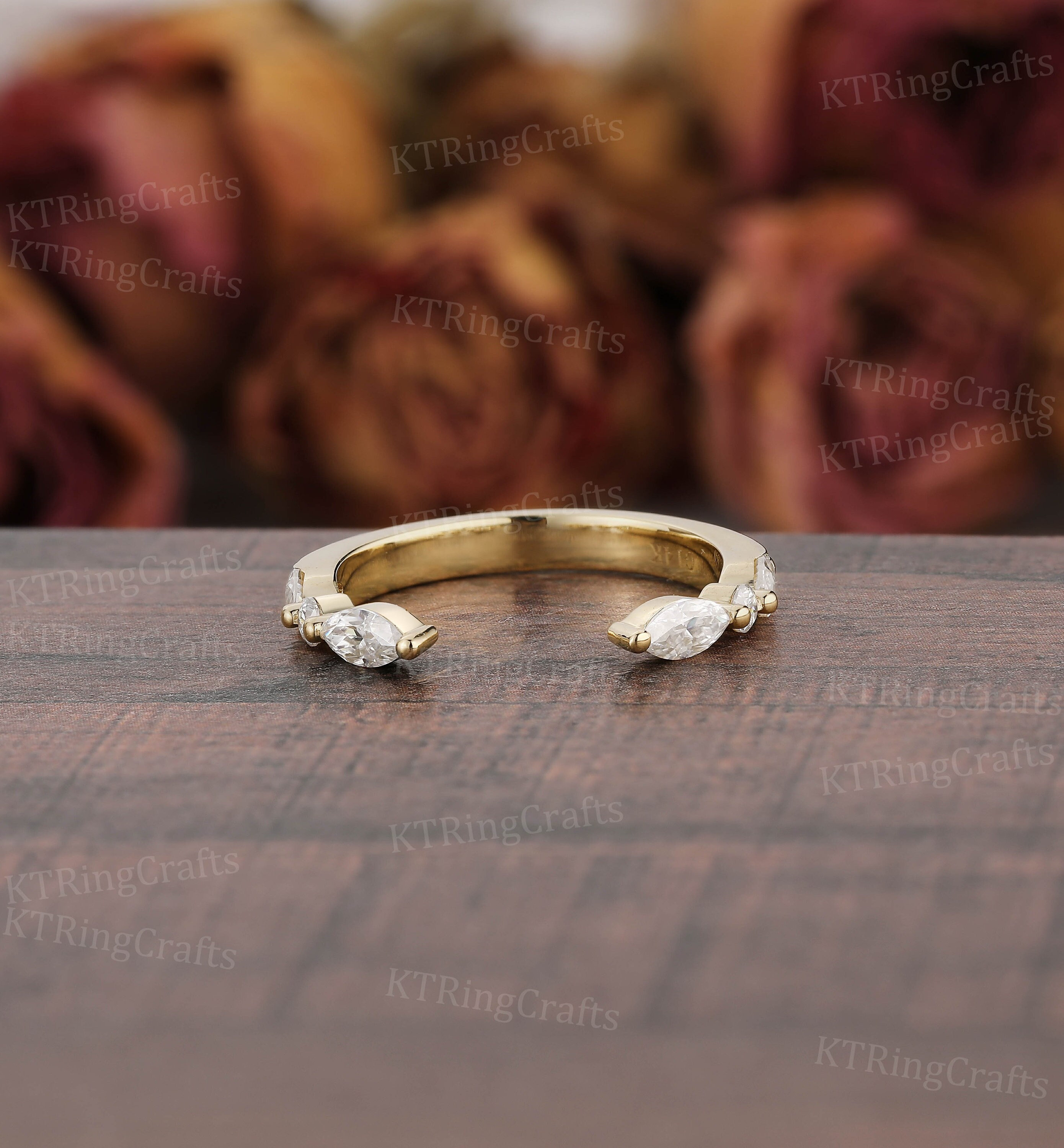 2.5mm Marquise Moissanite Wedding Band,vintage Open