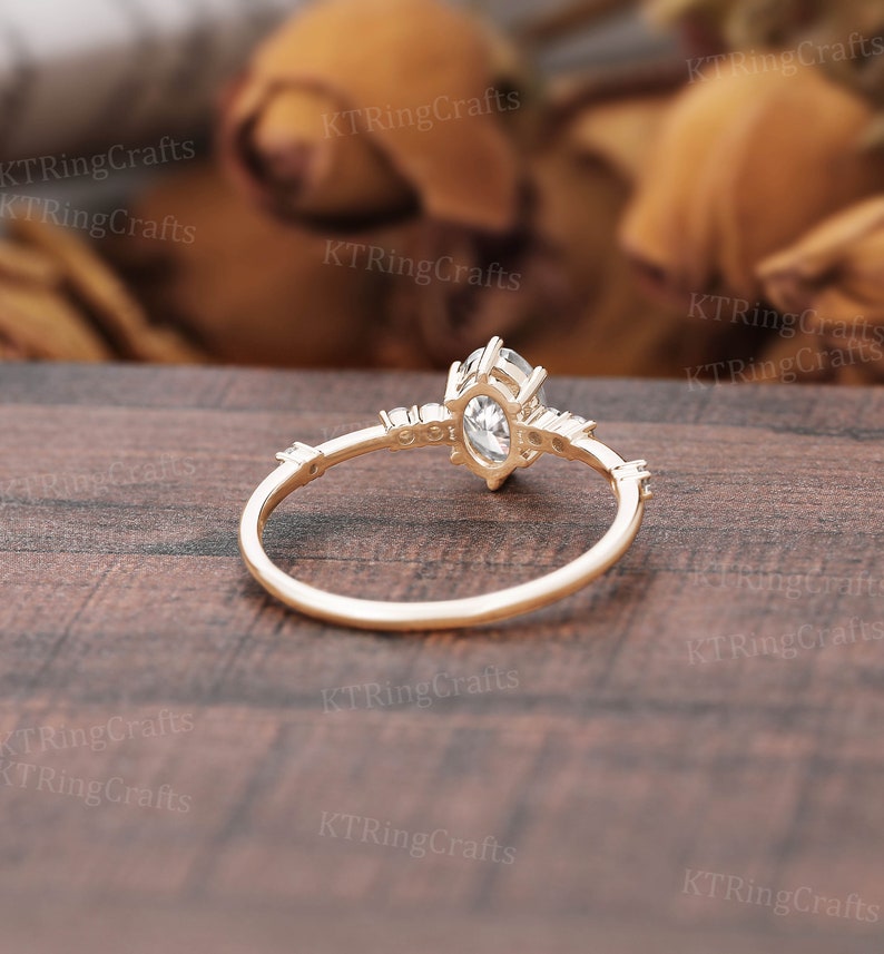 Vintage 1ct Moissanite Engagement Ring,18k Rose Gold Moissanite Ring,Dainty Oval Bridal Ring,Diamond Ring,Matching Ring,Personalized Jewelry image 5