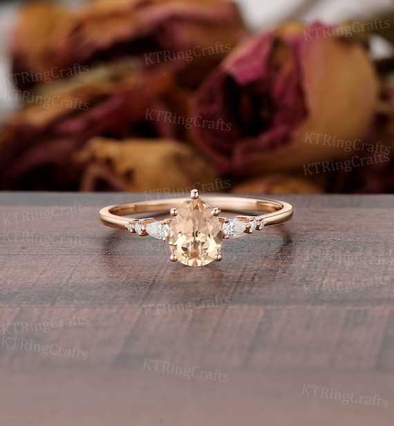 Pear Shaped Morganite Engagement Ring,14k Rose Gold Morganite Ring