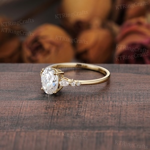 Bague de fiançailles en moissanite de coupe ovale, bague à superposer. Or rose 14 carats / 18 carats, bague vintage unique en forme de grappe de diamants poire, bague de mariage et de mariée image 10