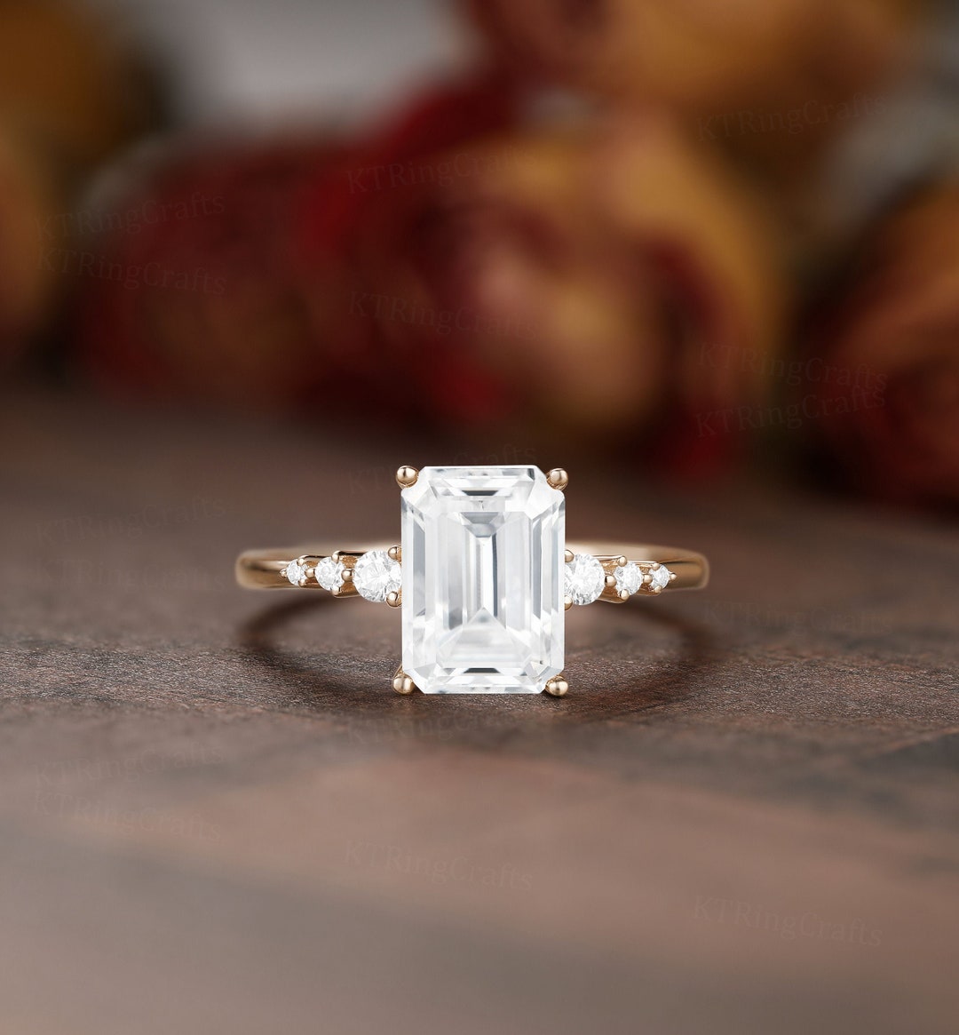 Emerald Cut Moissanite Engagement Ringmoissanite Rose Gold - Etsy