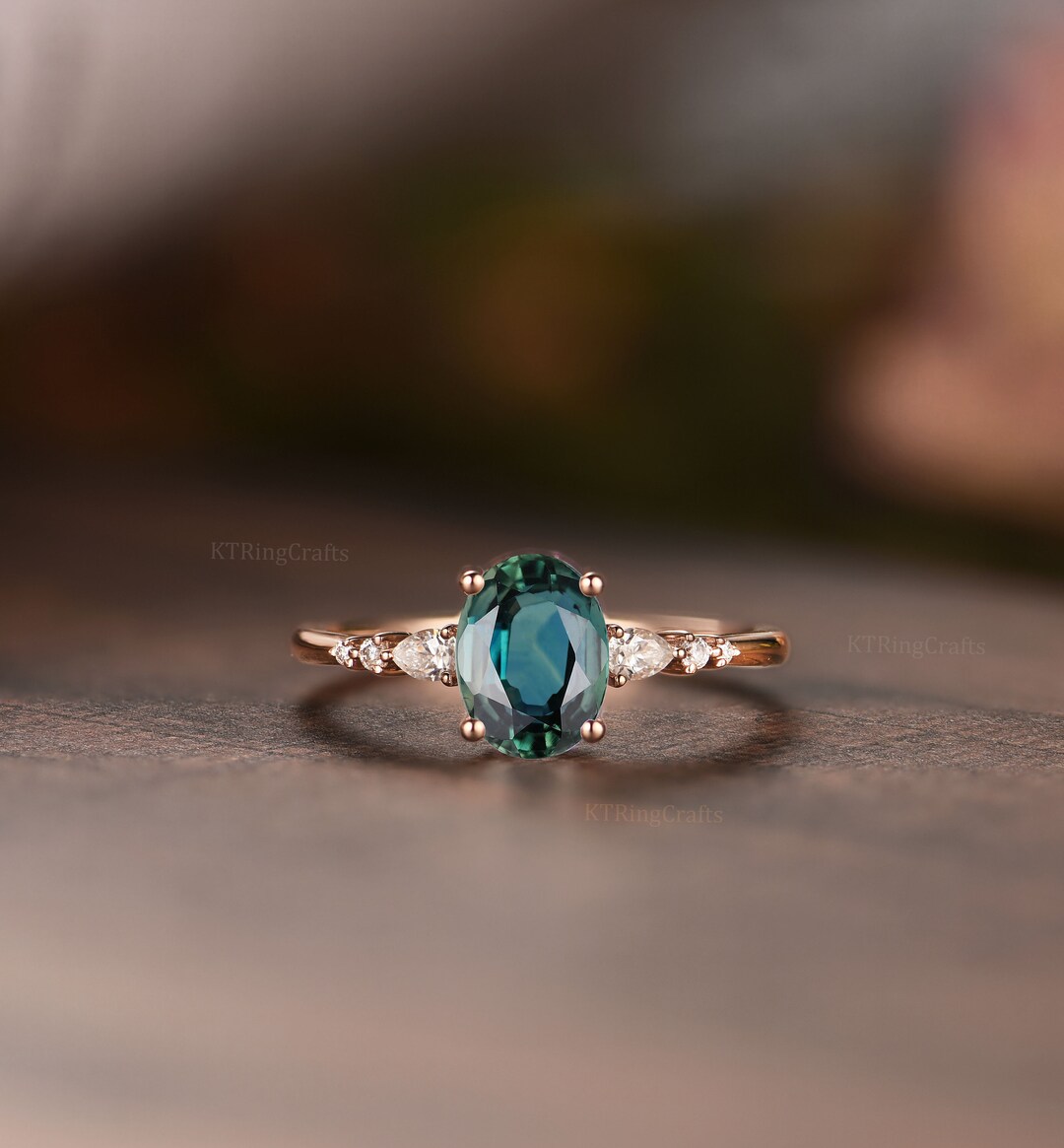 Bague de fiançailles saphir bleu vert, bague de fiançailles saphir