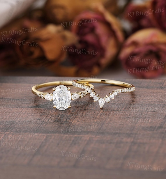Lab Grown Diamond Ring Set Oval Cut Lab Diamond Engagement Ring