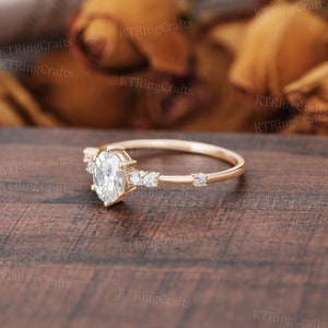 Vintage 1ct Moissanite Engagement Ring,18k Rose Gold Moissanite Ring,Dainty Oval Bridal Ring,Diamond Ring,Matching Ring,Personalized Jewelry image 2