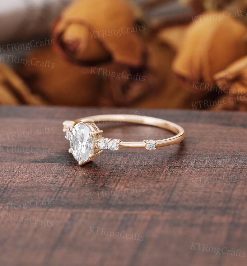 Vintage 1ct Moissanite Engagement Ring,18k Rose Gold Moissanite Ring,Dainty Oval Bridal Ring,Diamond Ring,Matching Ring,Personalized Jewelry image 2