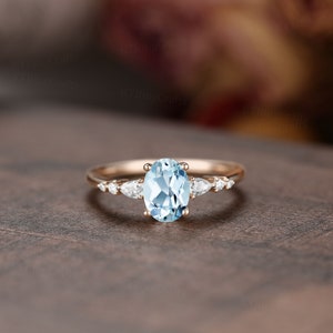 Oval Aquamarine Engagement Ring Setvintage Aquamarine and - Etsy