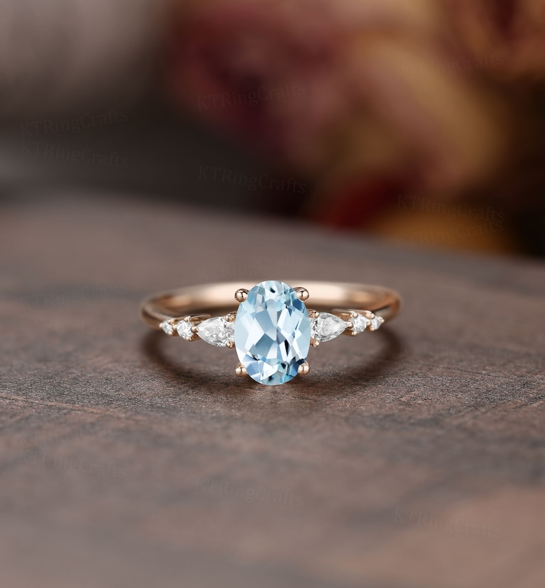 Oval Aquamarine Engagement Ring Setvintage Aquamarine and - Etsy