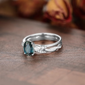 Green Blue Sapphire Engagement Ring Set,oval Cut Teal Sapphire ...
