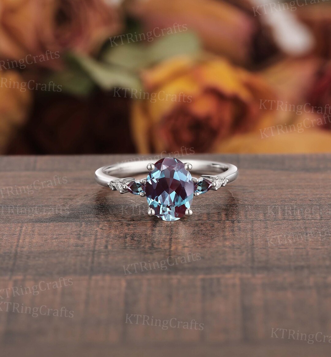 Oval Lab Alexandrite Engagement Ring,antique Alexandrite Wedding Ring ...