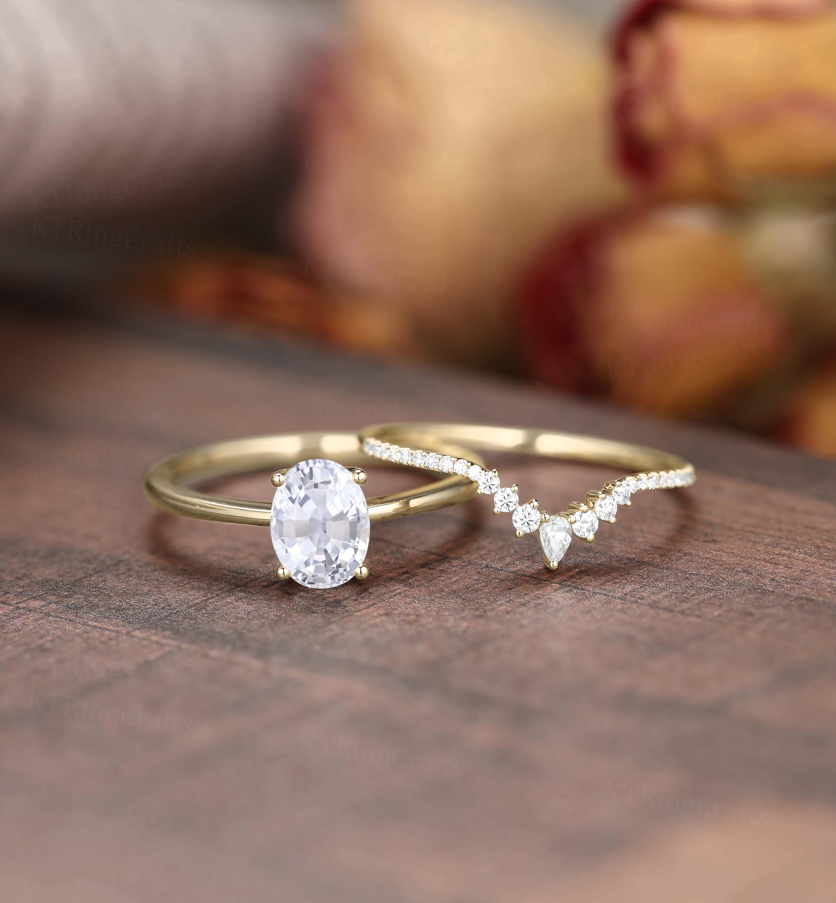 Bague Fiançailles Saphir Naturel 2,30 Ct Ovale Et Diamants Or Blanc 14k Taille 7