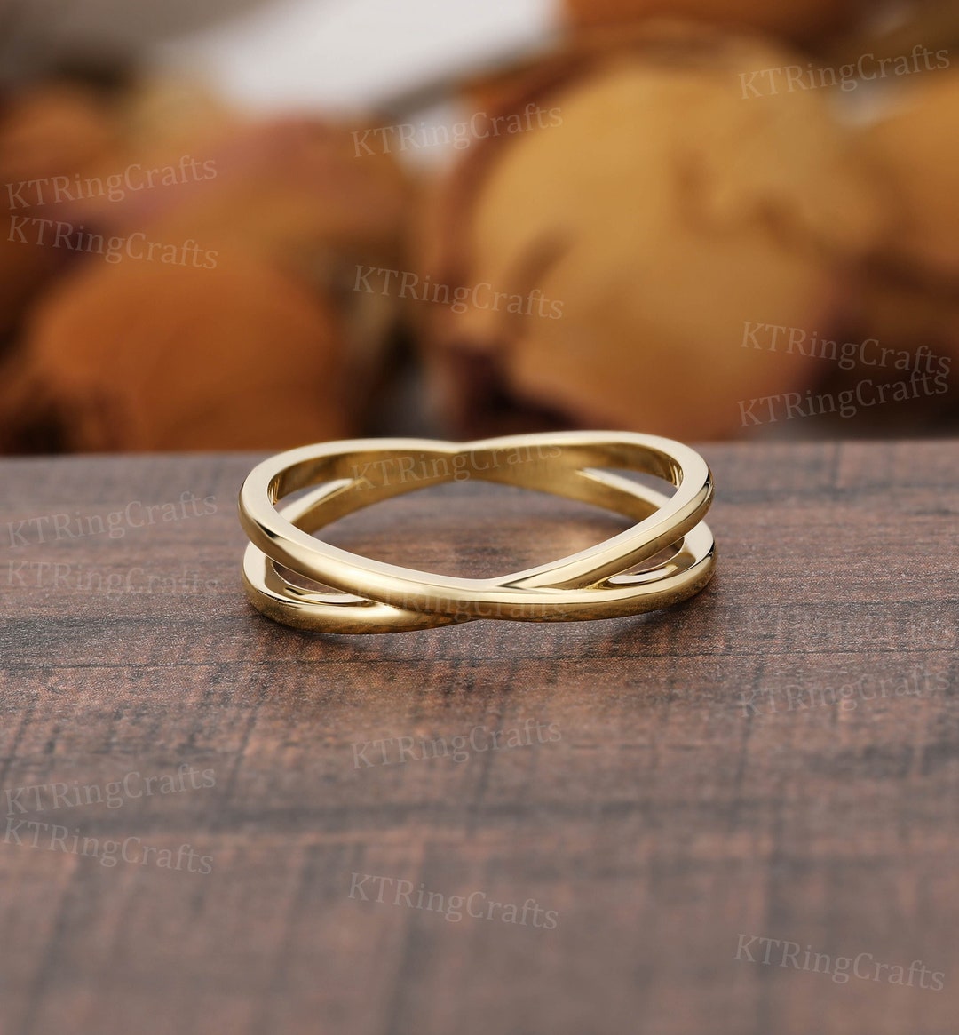 14k Gold Criss Cross Ring,x Ring,crossover Wedding Band,minimalist Ring ...