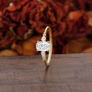 Lab Grown Diamond Engagement Ring Oval Diamond Ring Unique Solid Yellow Gold Diamond Ring Thin Band Delicate Women's Wedding Promise Ring