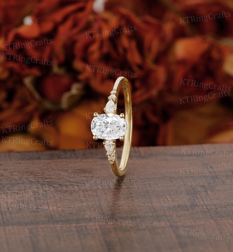 Lab Grown Diamond Engagement Ring Oval Diamond Ring Unique Solid Yellow Gold Diamond Ring Thin Band Delicate Women's Wedding Promise Ring