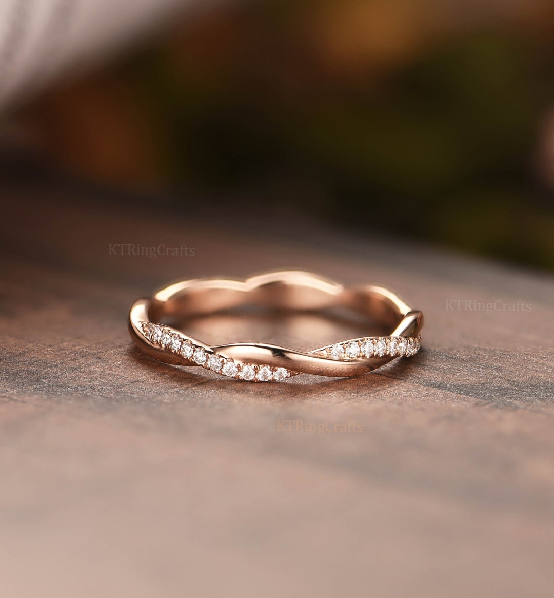 Buy Unique Twisted Shank Wedding Band Solid Rose Gold Matching Delicate  Dainty Ring Stacking Full Eternity Bridal Wedding Band Infinity Band Online  in