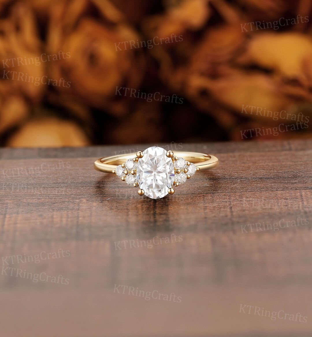 14k Solid Gold Dainty Moissanite Engagement Ring for Women Oval Promise ...
