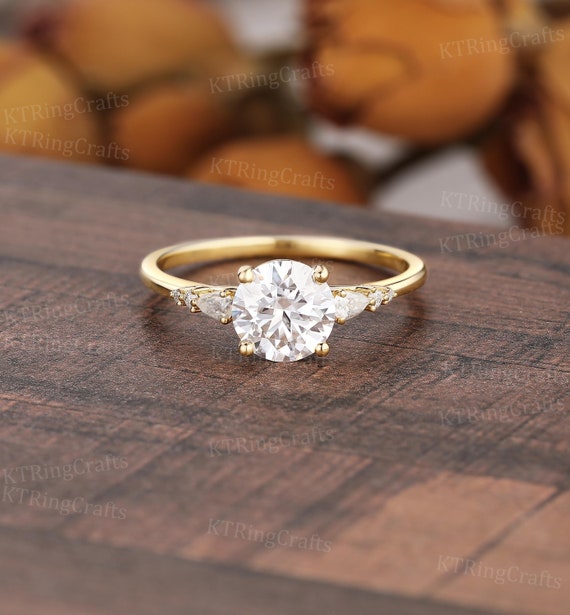Moissanite Engagement Ring Yellow Gold,round Cut Moissanite Ring