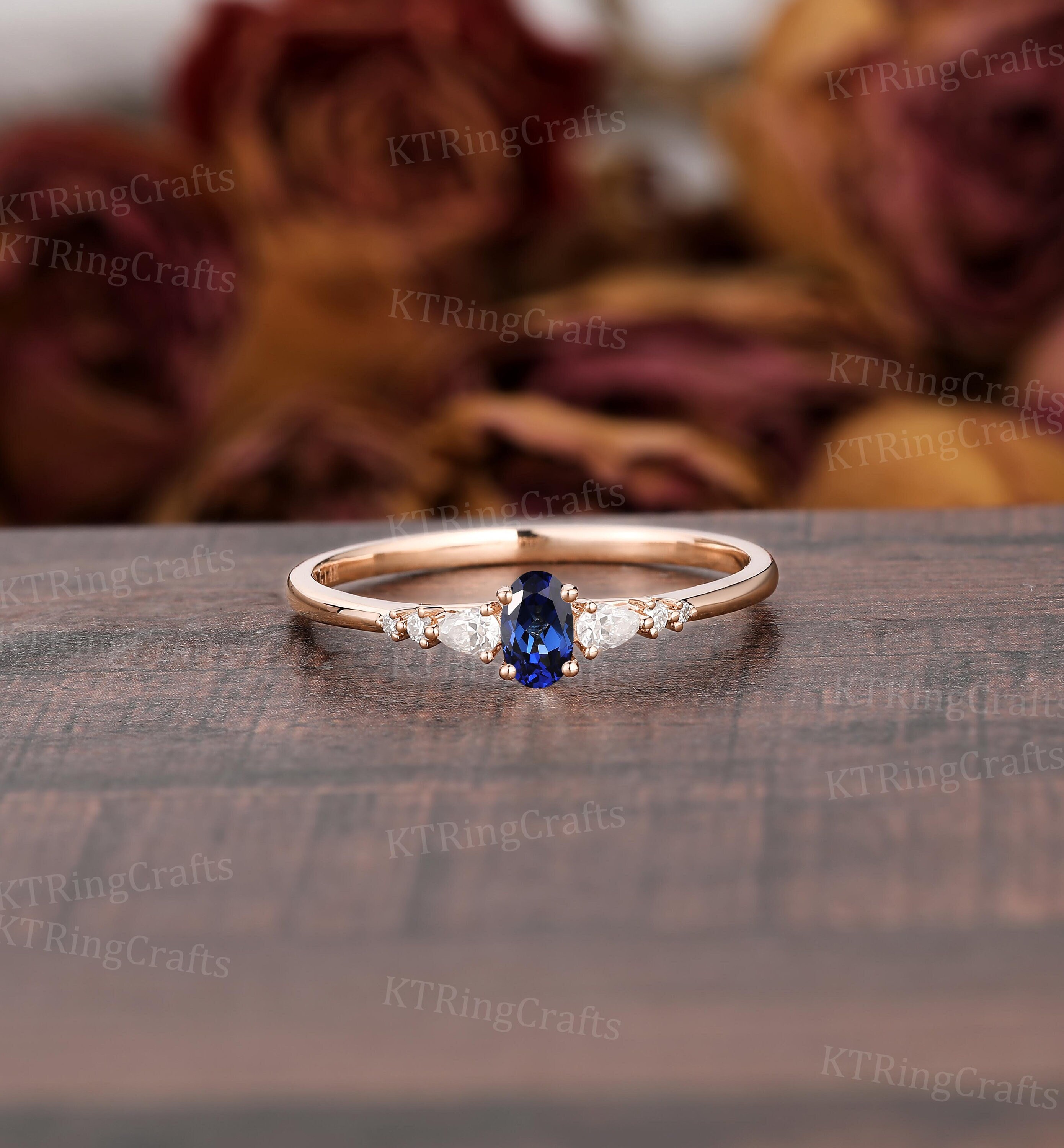 14k Gold Vintage Small Blue Sapphire Promise Ring Dainty Tiny Oval Sapphire Engagement Ring Minimalist Sapphire Stackable Ring Daily Ring