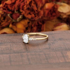 Lab Grown Diamond Engagement Ring Oval Diamond Ring Unique Solid Yellow Gold Diamond Ring Thin Band Delicate Women's Wedding Promise Ring