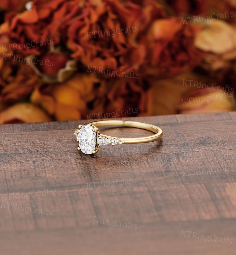 Lab Grown Diamond Engagement Ring Oval Diamond Ring Unique Solid Yellow Gold Diamond Ring Thin Band Delicate Women's Wedding Promise Ring