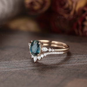 Vintage Teal Sapphire Engagement Ring Set,blue Green Sapphire Ring Set ...