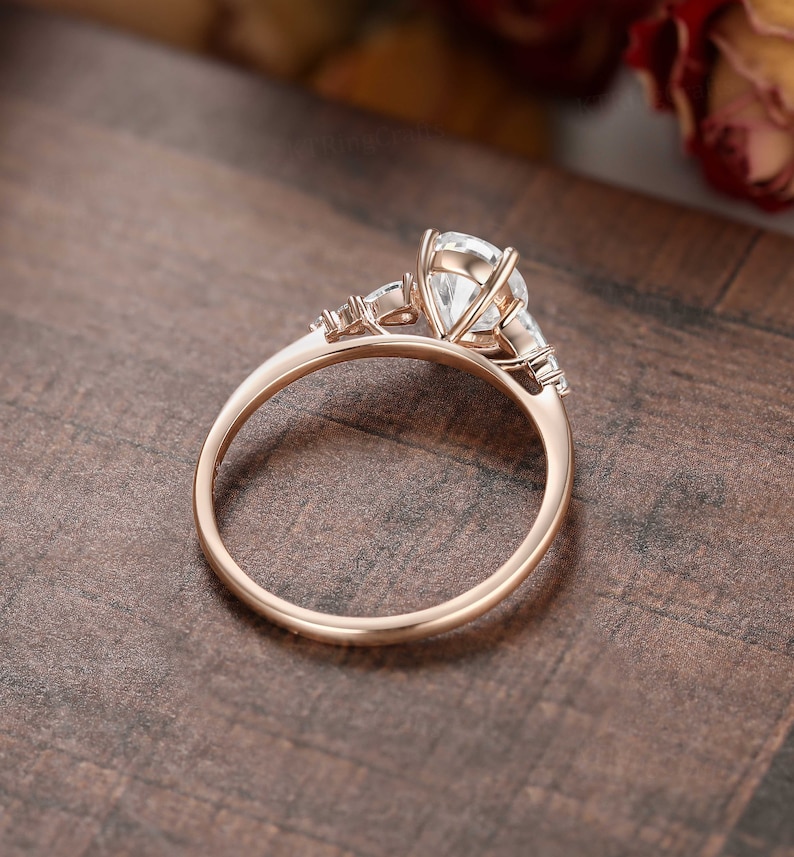 Oval cut Moissanite Engagement Ring Set,Stacking ring.14K/18K Rose Gold,vintage Unique pear diamond Cluster ring women,Twisted band image 5