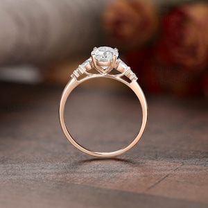 Oval cut Moissanite Engagement Ring Set,Stacking ring.14K/18K Rose Gold,vintage Unique pear diamond Cluster ring women,Twisted band image 10