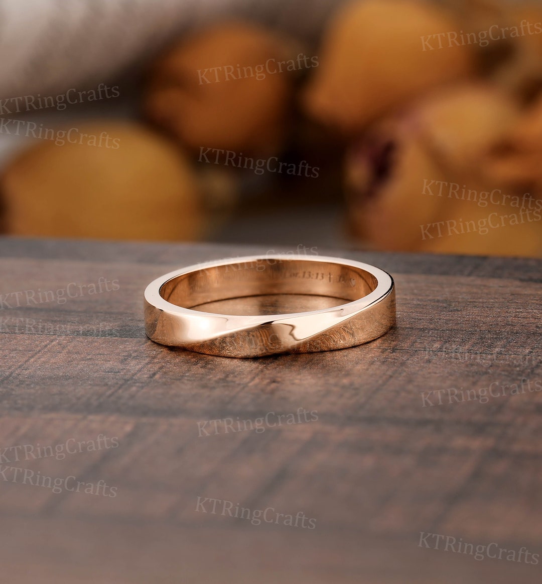 3mm Solid Gold Mobius Ring, 14k/18k Plain Gold Wedding Band