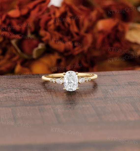Lab Grown Diamond Engagement Ring Oval Diamond Ring Unique Solid Yellow Gold Diamond Ring Thin Band Delicate Women's Wedding Promise Ring