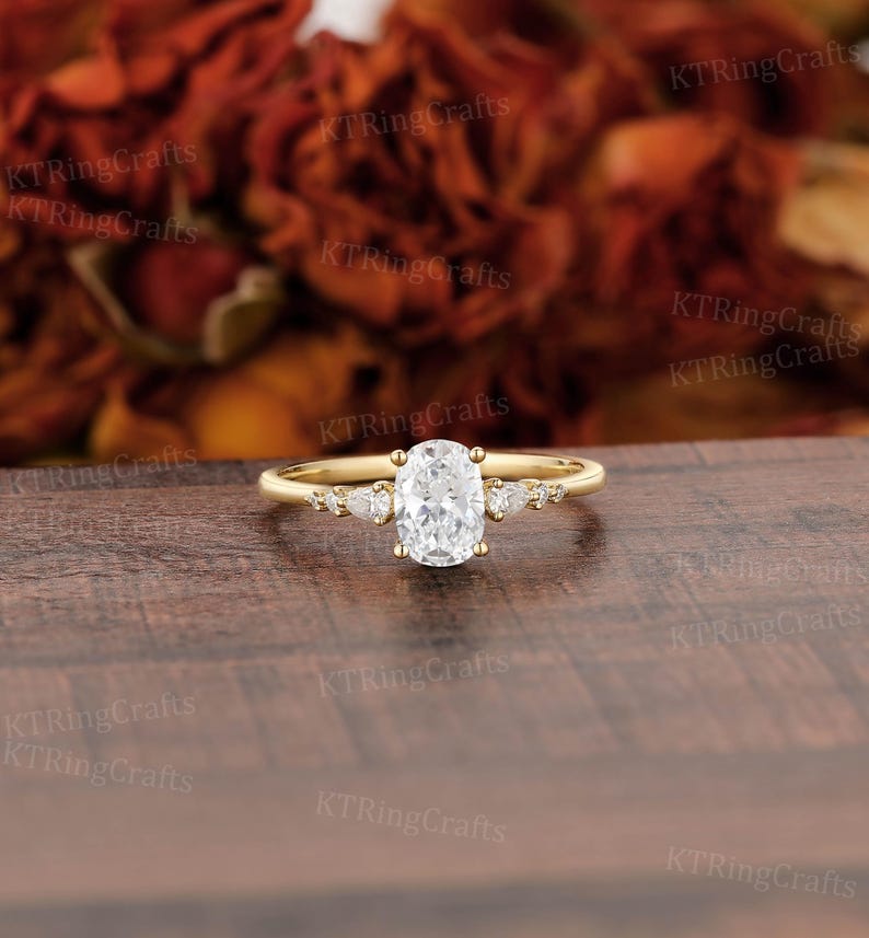 Lab Grown Diamond Engagement Ring Oval Diamond Ring Unique Solid Yellow Gold Diamond Ring Thin Band Delicate Women's Wedding Promise Ring