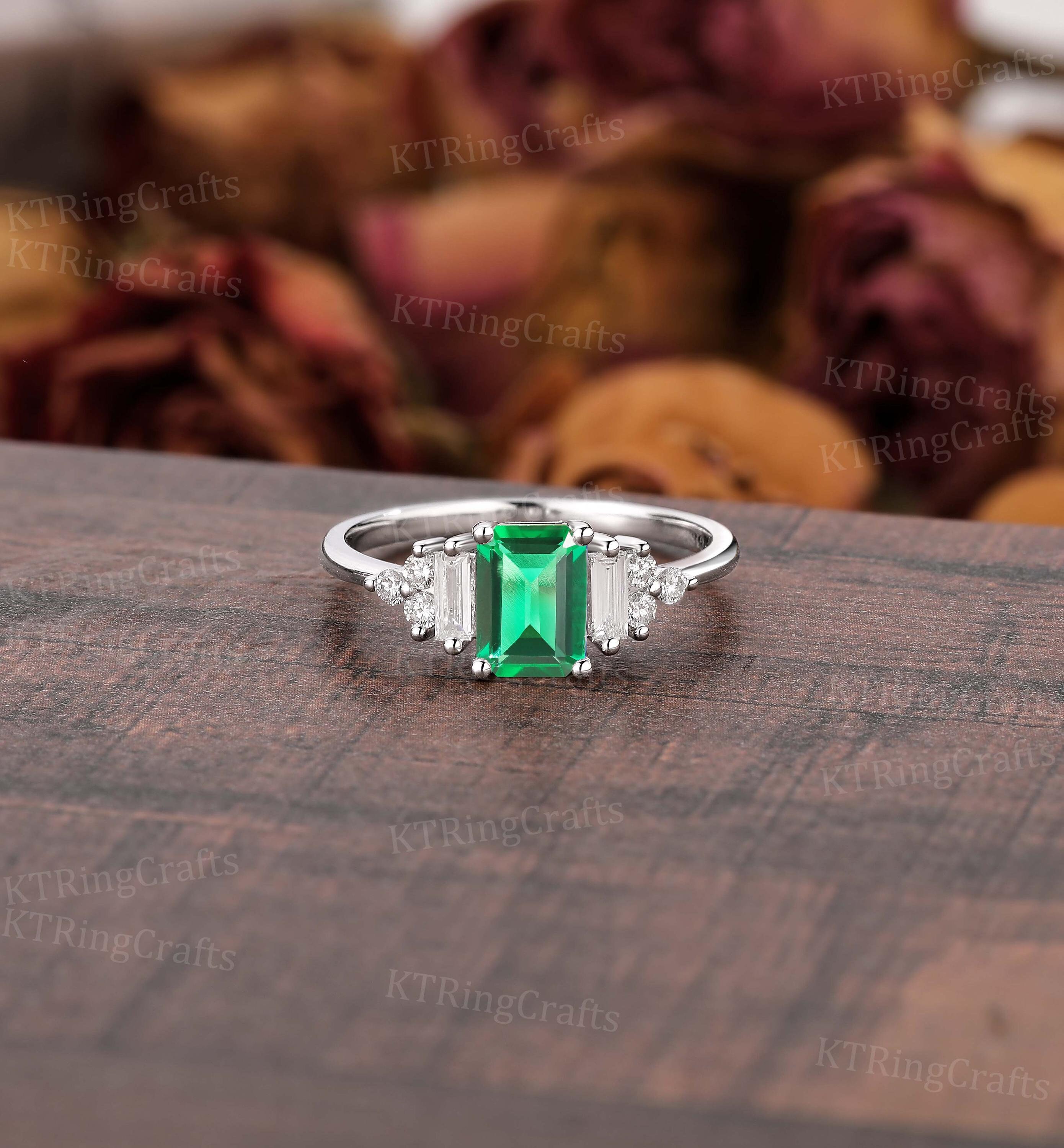 Smeraldo Anello Di Palladio Anello Di Fidanzamento Con Diamante