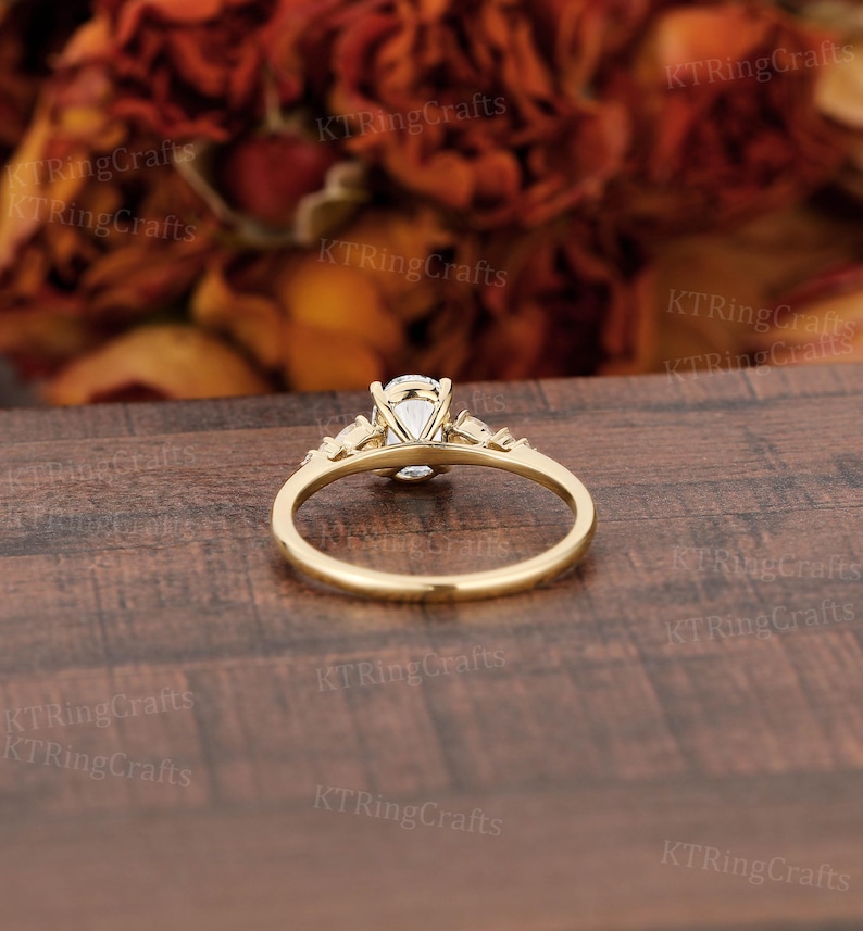 Lab Grown Diamond Engagement Ring Oval Diamond Ring Unique Solid Yellow Gold Diamond Ring Thin Band Delicate Women's Wedding Promise Ring