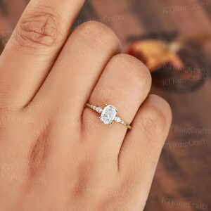 Lab Grown Diamond Engagement Ring Oval Diamond Ring Unique Solid Yellow Gold Diamond Ring Thin Band Delicate Women's Wedding Promise Ring
