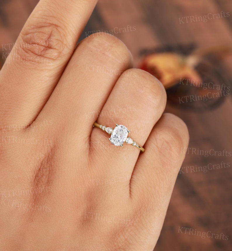 Lab Grown Diamond Engagement Ring Oval Diamond Ring Unique Solid Yellow Gold Diamond Ring Thin Band Delicate Women's Wedding Promise Ring