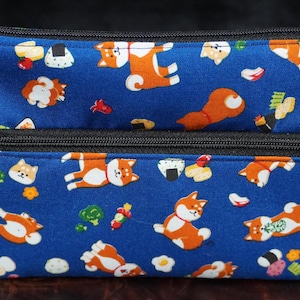 wallet pouch with  2 Zippers -  Japanese Cotton Shiba Inu Dog fabric