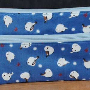 Bolsa / billetera para cosméticos con 2 cremalleras: pájaro Shimaenaga de cola larga, tela de algodón de Japón.