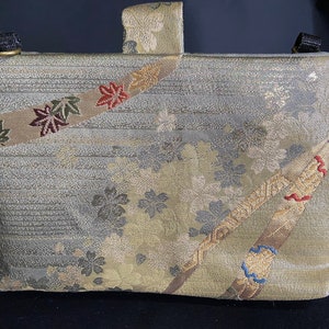 3 compartment clutch w/ center zipper pouch ,  bag organizer /   Kimono obi fabric