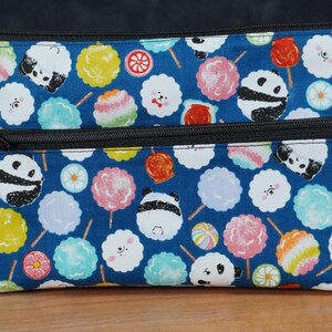 wallet  2 Zipper Pouch /  Japanese cotten Lollipop Panda fabric