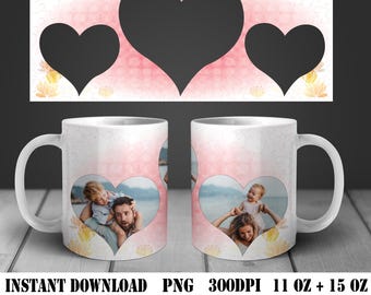 Herzförmiges Fototassen-Sublimationsdesign, Geschenk für Paare (PNG-Digitaldownload)