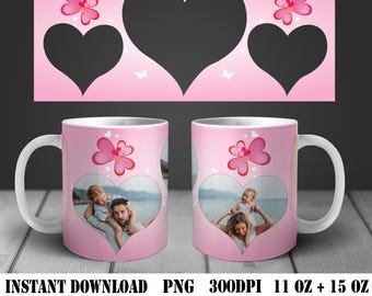 Flower Photo Mug Wrap Sublimation Design, 11oz 15oz PNG Digital Download