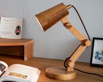 Wooden Table Lamp, Handmade Portable Table Lamp, Adjustable Table Lamp, Wooden Desk Lamp, (Oak & Walnut)