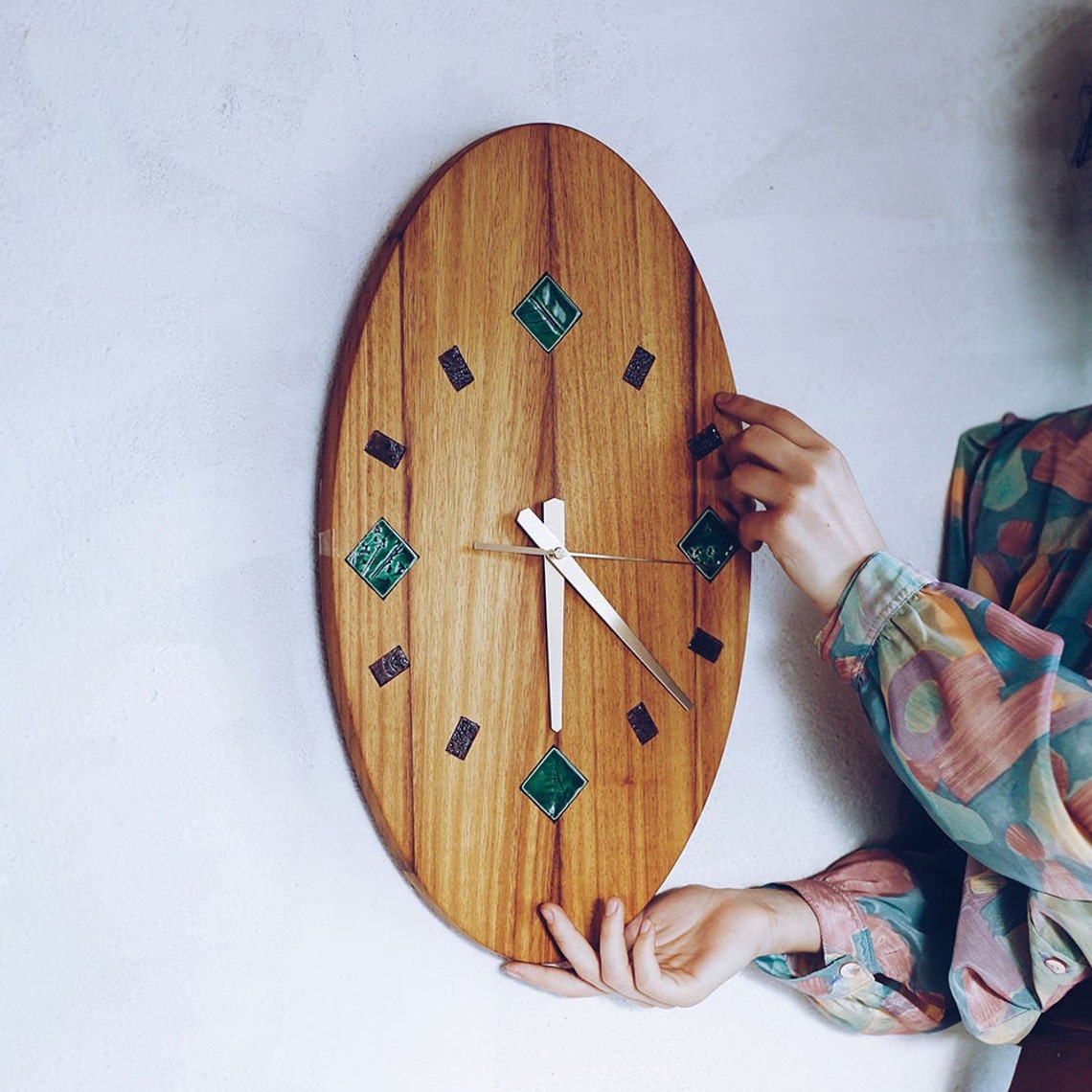 Rustic Wood Wall Clock Wooden Oval wall Clock Ceramic Etsy