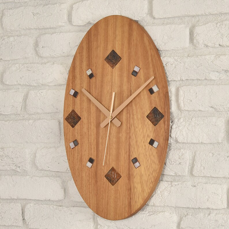 Rustic Wood Wall Clock Wooden Oval Wall Clock Ceramic Etsy