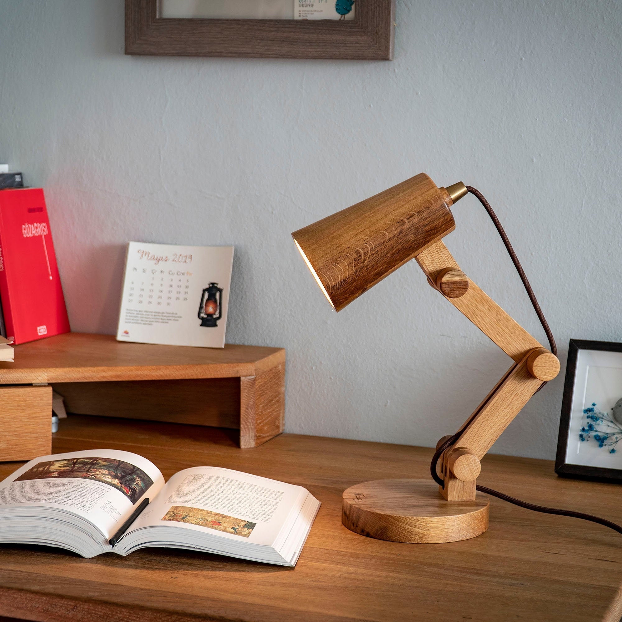 Battery Powered Live Edge Wood Table Lamp Loon Peak Base Color: Hickory Brown