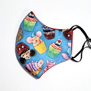 Disney Cupcakes handsewn face covering, 3 Layer Disney face mask with adjustable elastic DSNY14