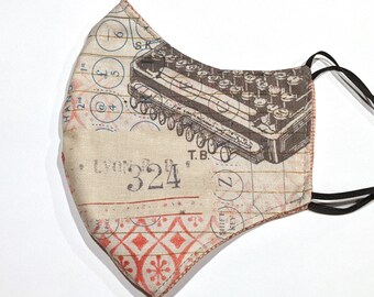 Tim Holtz - Typo - Hand-sewn typewriter face covering, Handmade face mask with Eclectic Elements HOLTZ02