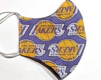 Hand-sewn Los Angeles Lakers face covering, 2 Layer NBA face mask with adjustable elastic