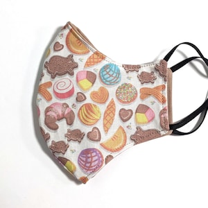 Pan Dulce handsewn face covering, 2 Layer mask of Mexican Sweet Treats with adjustable elastic, FOOD07