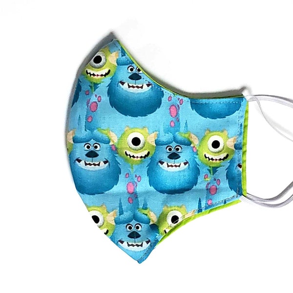 Monster's, Inc. handsewn face covering, 2 Layer Mike Wazoski  and James P. Sullivan face mask with adjustable elastic DSNY07