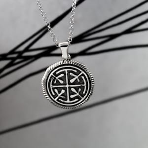 Silver coin necklace 925 • Labyrinth Design • Double suided Medallion • Ancient greek coin • Antique symbol charm • Stack Necklace • Silver